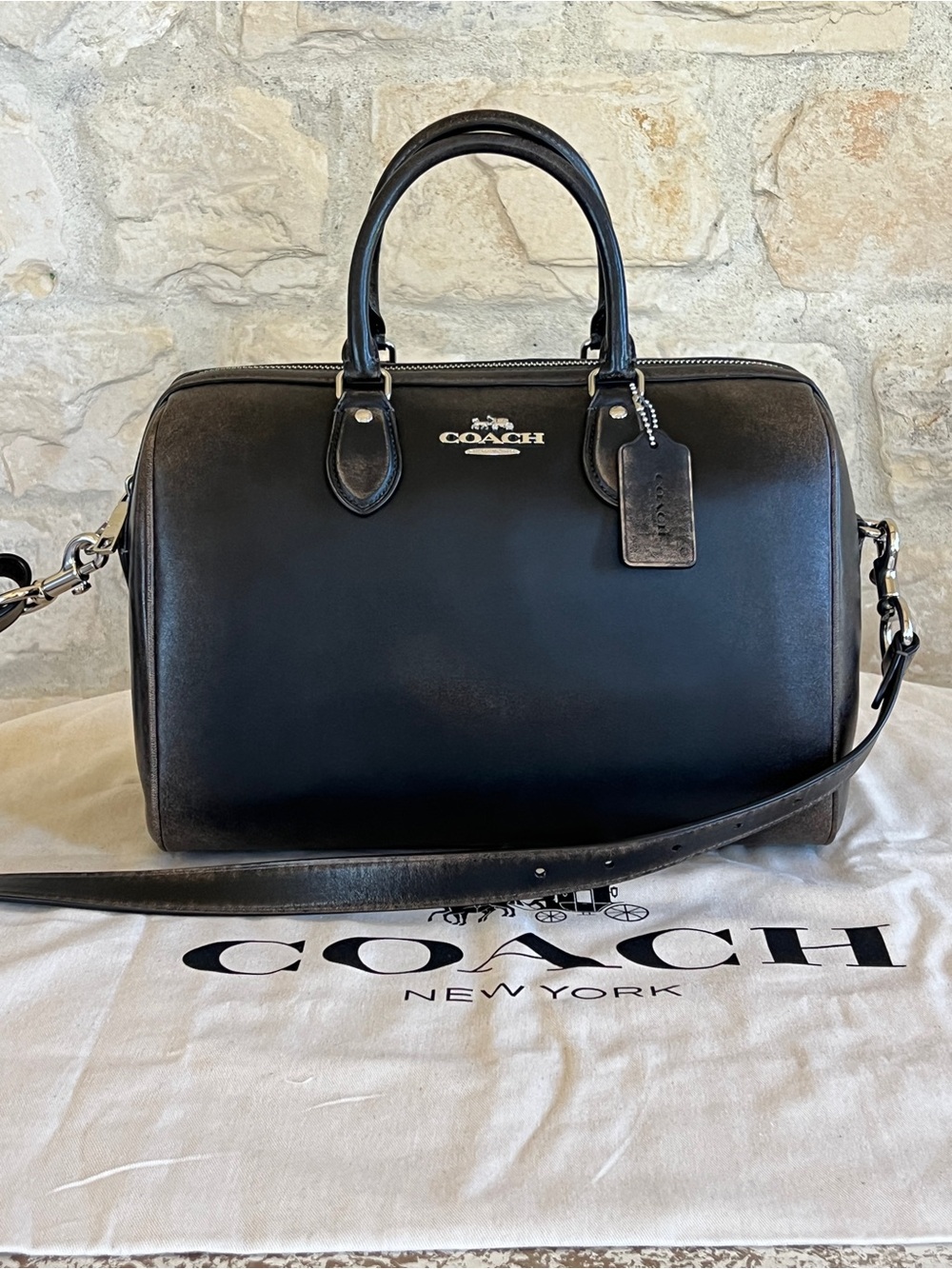 Coach loved Leather Rowan large Satchel with Removable Strap dust bag